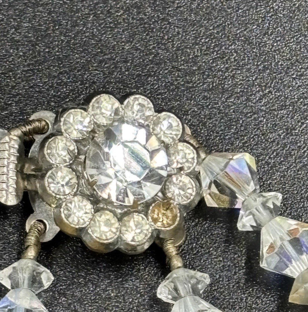 Vtg Double Strand Sparkling Aurora Borealis AB Glass Crystal Necklace & Earrings