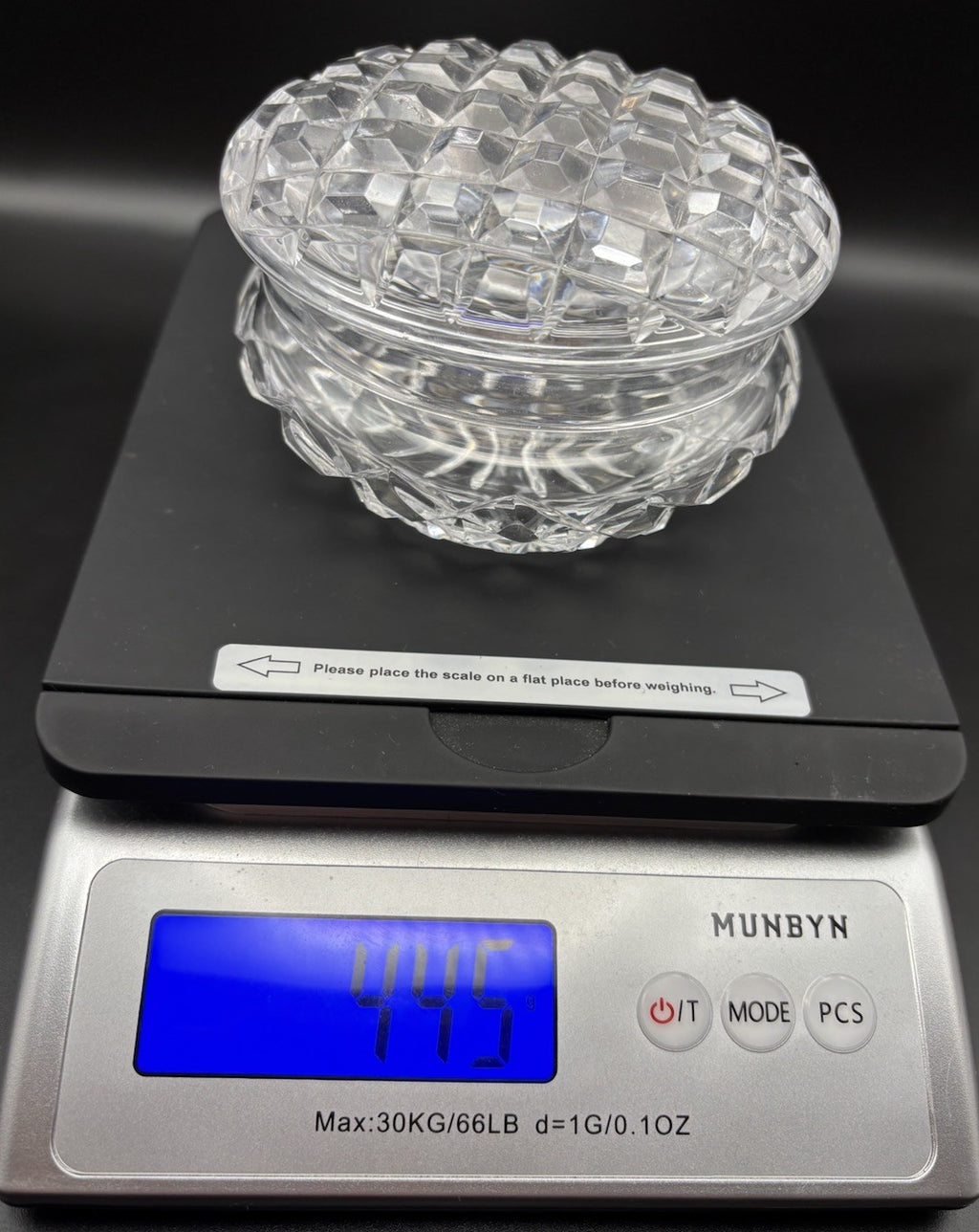 Vintage Heavy Cut Crystal Trinket Box Starburst Base Vanity Dresser Box