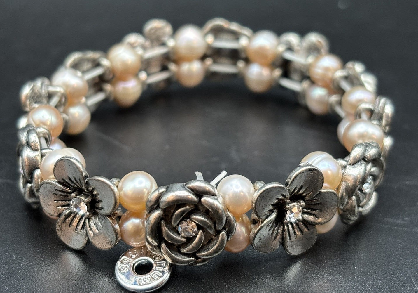 Equilibrium Genuine Freshwater Pearl Flower Bracelet Boxed Vintage Inspired