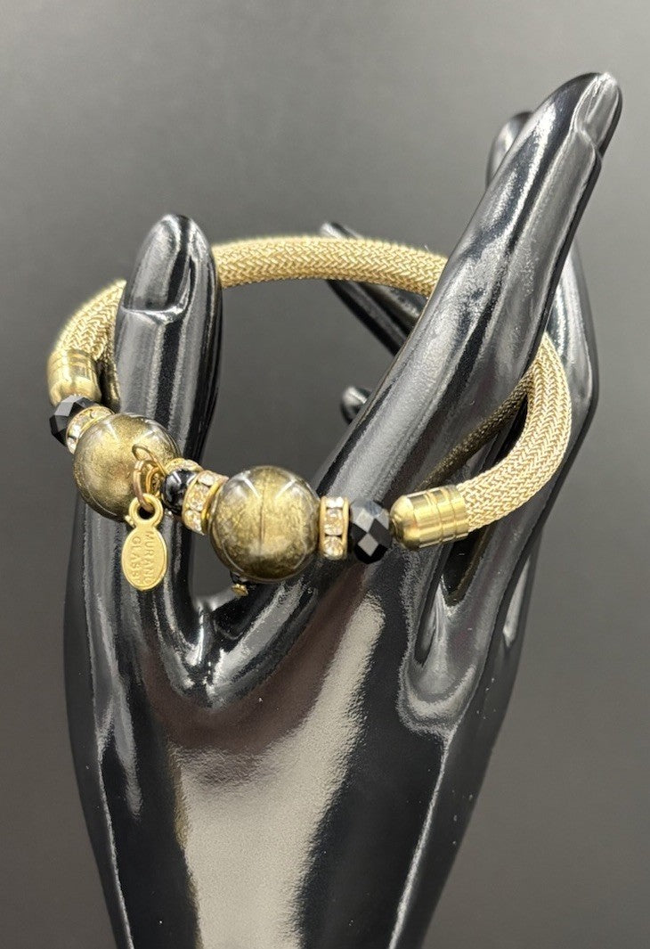 Vintage Murano Glass Bracelet – Gold Tone with Crystal Accents
