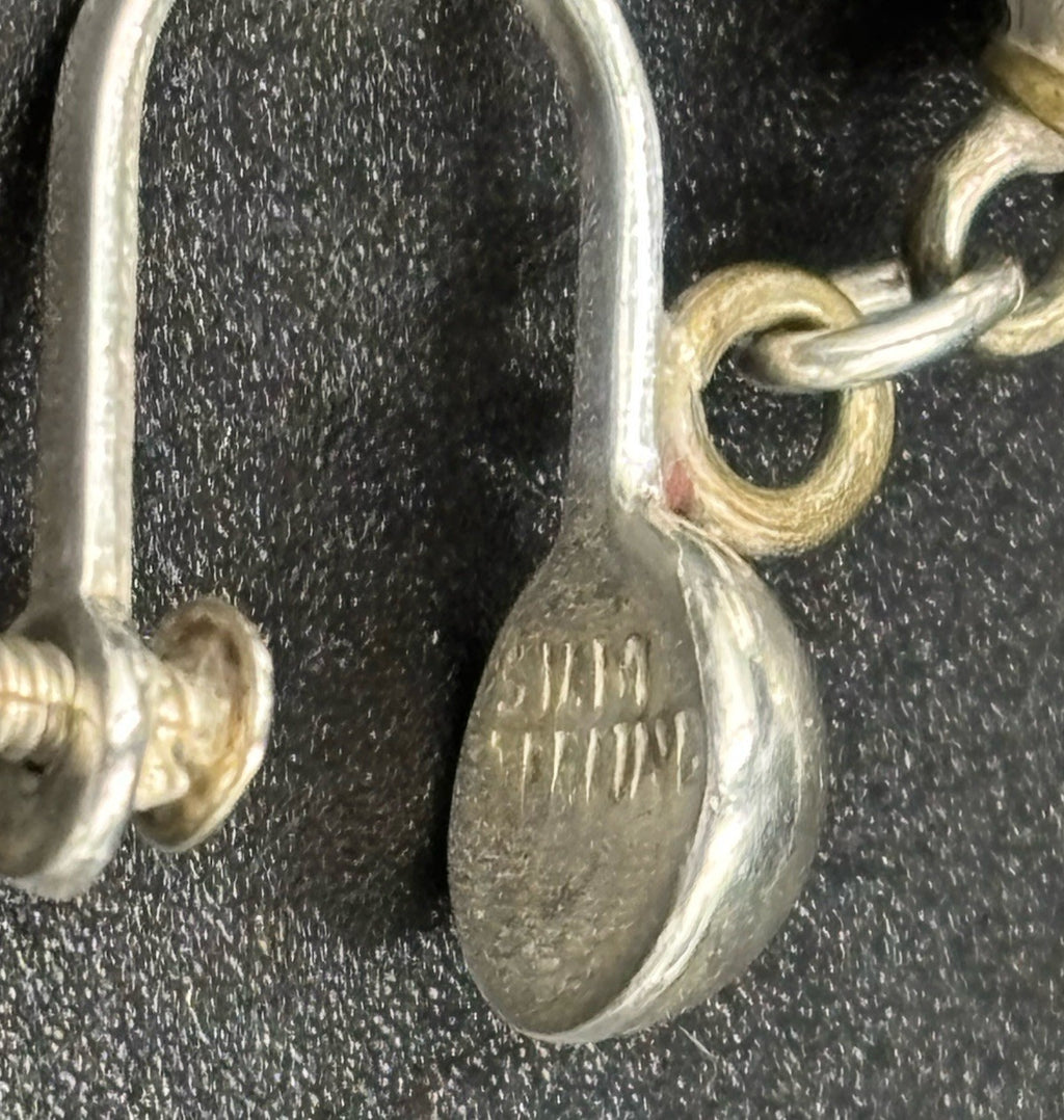 Vintage Thai Siam Sterling Silver Ganesha Dangle Screw Back Earrings