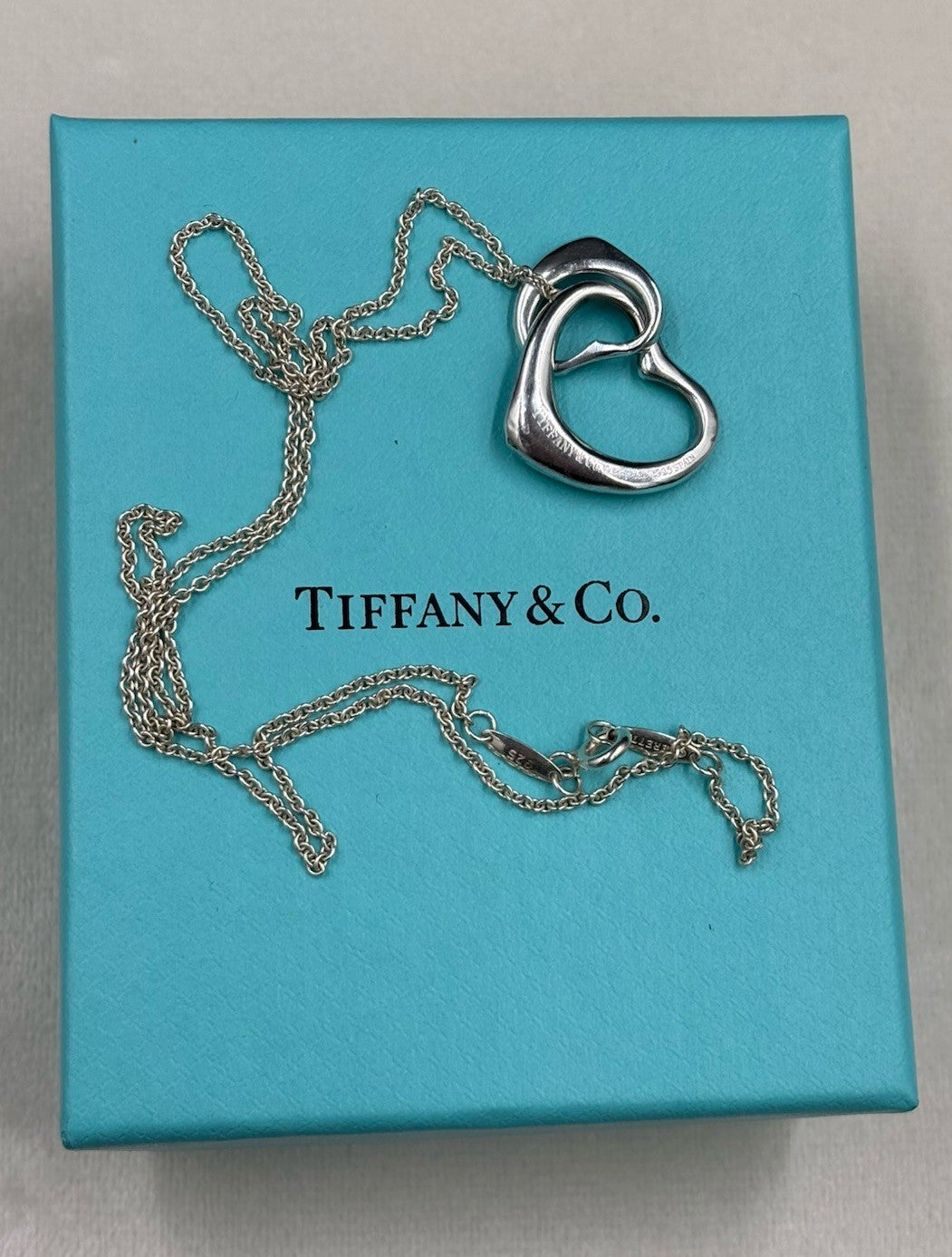 Tiffany Elsa Peretti Sterling Silver Large Double Open Heart Pendant Necklace