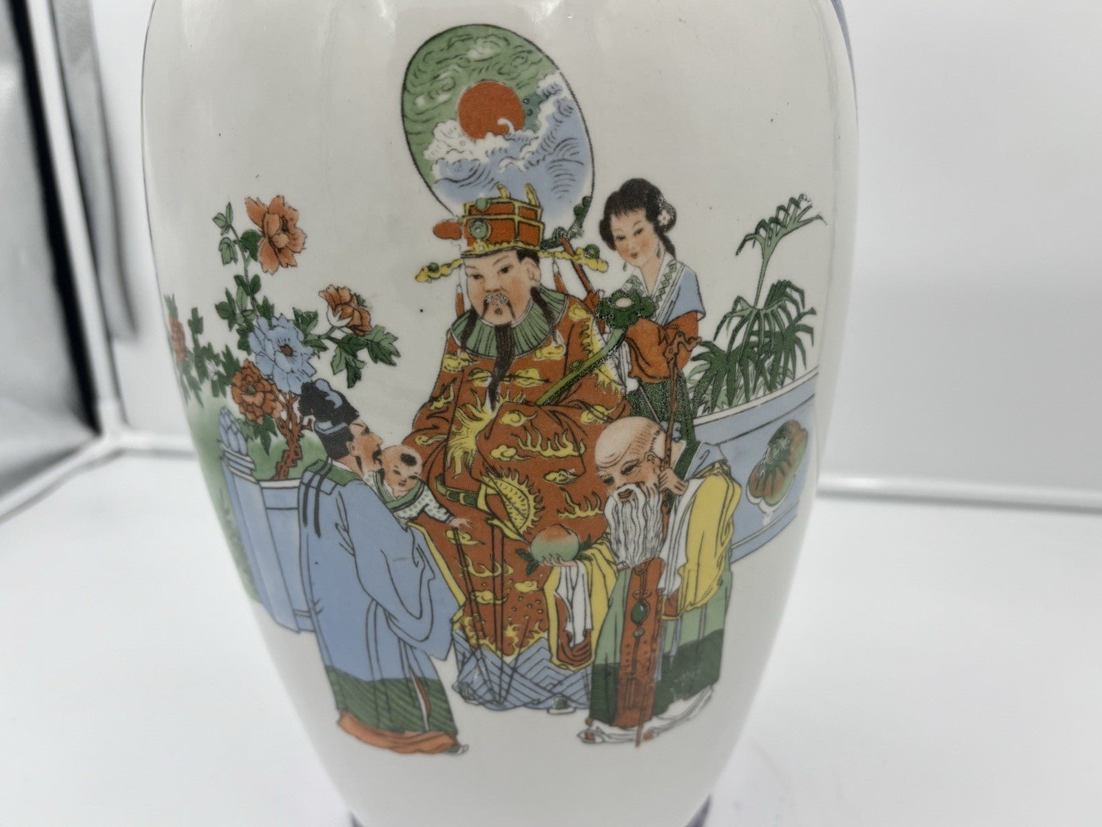 Large Vintage Chinese Porcelain Vase Crane Pine Landscape Hand Painted