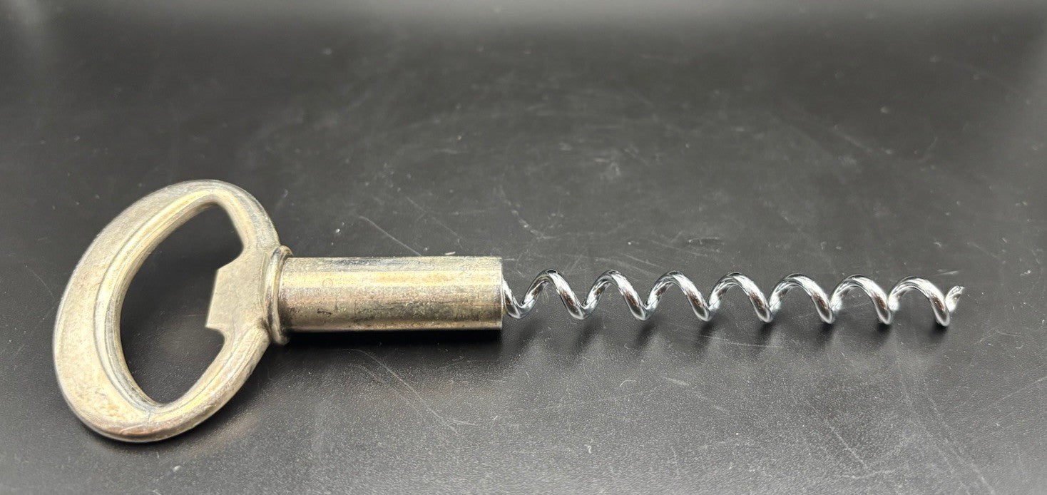 Vintage Corkscrew Bottle Opener Metal Ring Handle Wine Bar Tool
