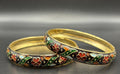 Vintage Cloisonne Enamel Bangles Floral Gold Tone Pair Collectible Asian Style
