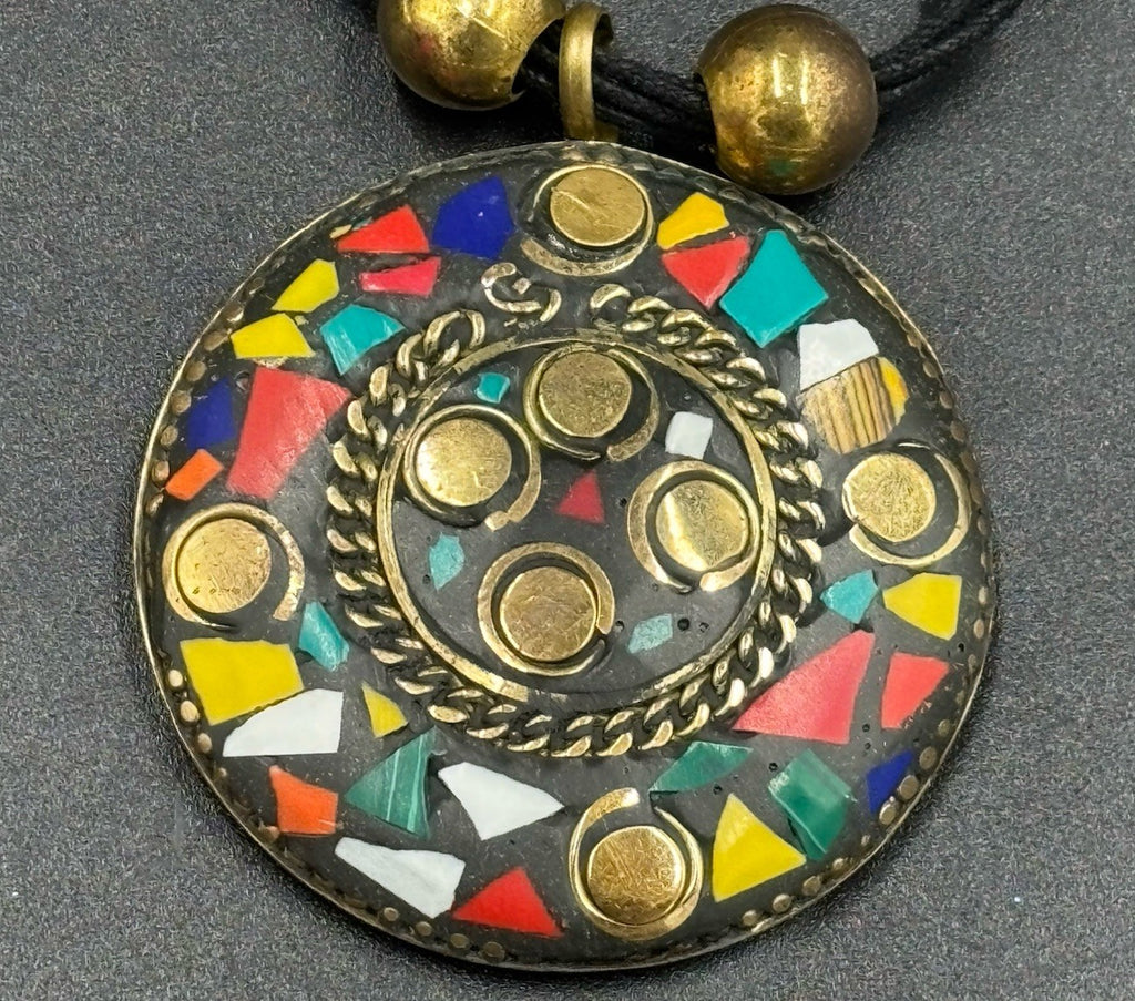 Tibetan Tribal Brass Pendant Necklace Bohemian Handmade Banjara Boho Glass Beads