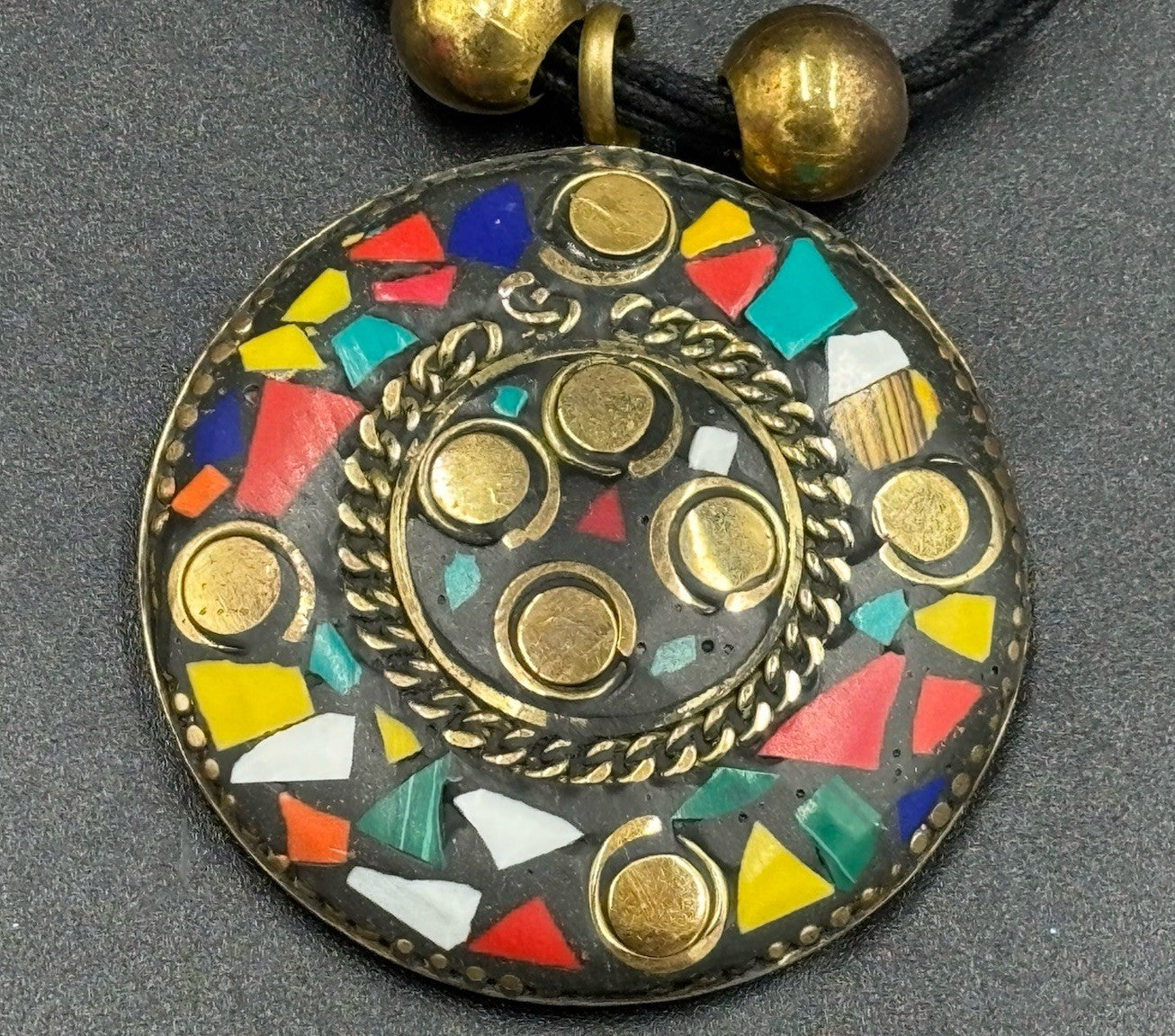 Tibetan Tribal Brass Pendant Necklace Bohemian Handmade Banjara Boho Glass Beads