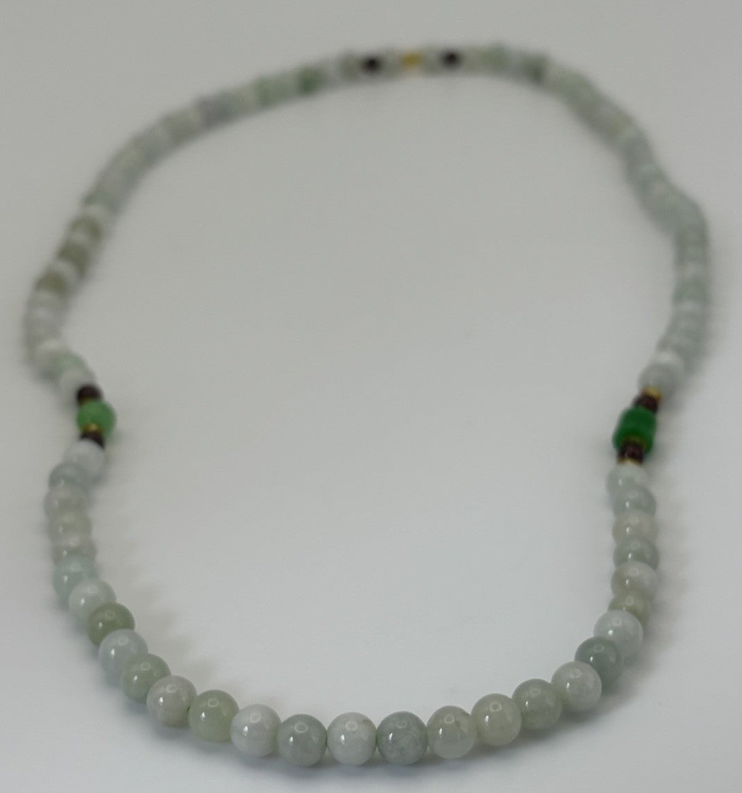 Vintage Natural Jadeite Bead Necklace Pale Green White Lavender Gemstone Strand