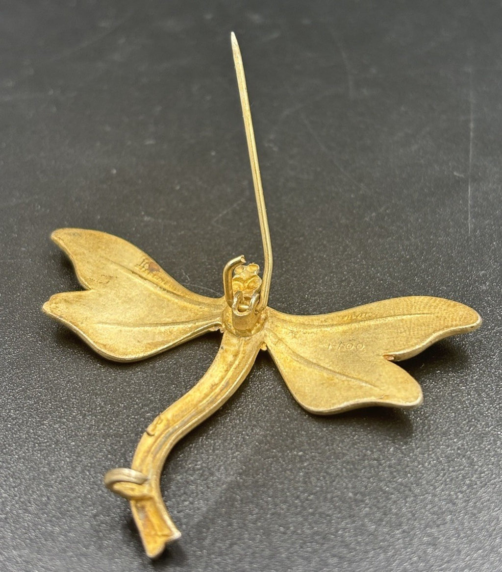 Antique Silver Plique A Jour Enamel Dragonfly Brooch Pin