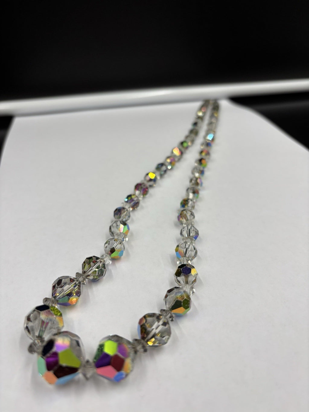 Vintage Aurora Borealis Crystal Bead Necklace Faceted Glass, Mid-Century