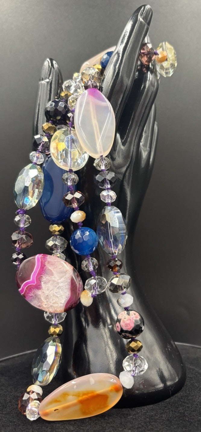 Vintage Multi-Colour Agate Crystal Glass Bead Necklace 46cm – Bohemian Jewelry