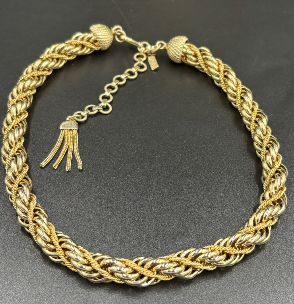 Vintage Monet Rope Twist Necklace 1980s Two Tone Gold Silver Choker