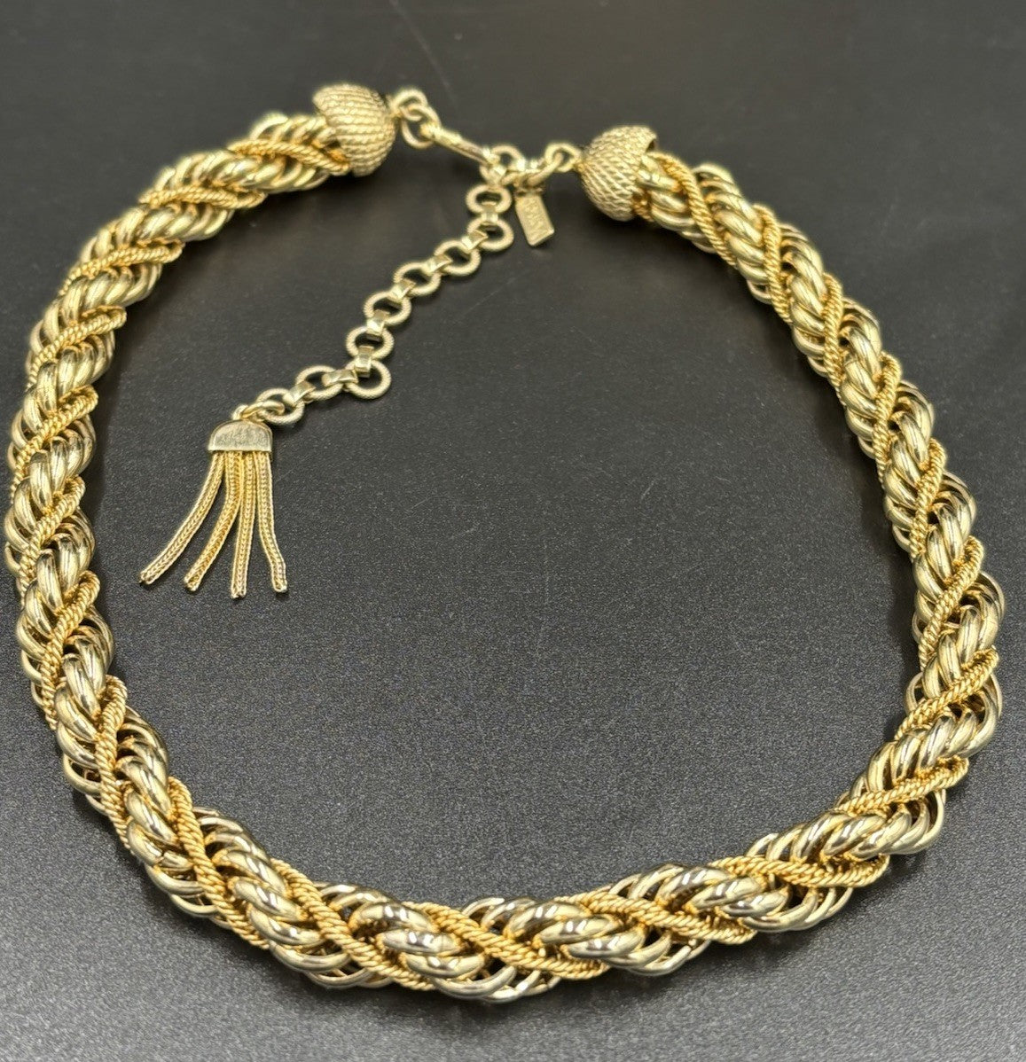 Vintage Monet Rope Twist Necklace 1980s Two Tone Gold Silver Choker