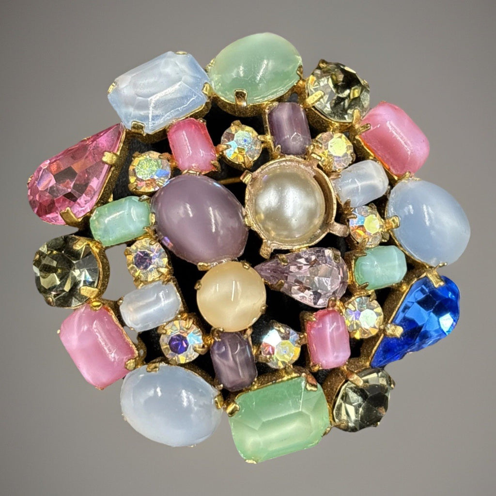 Vintage Fruit Salad Brooch – Multicolour Glass Cabochons & Rhinestones