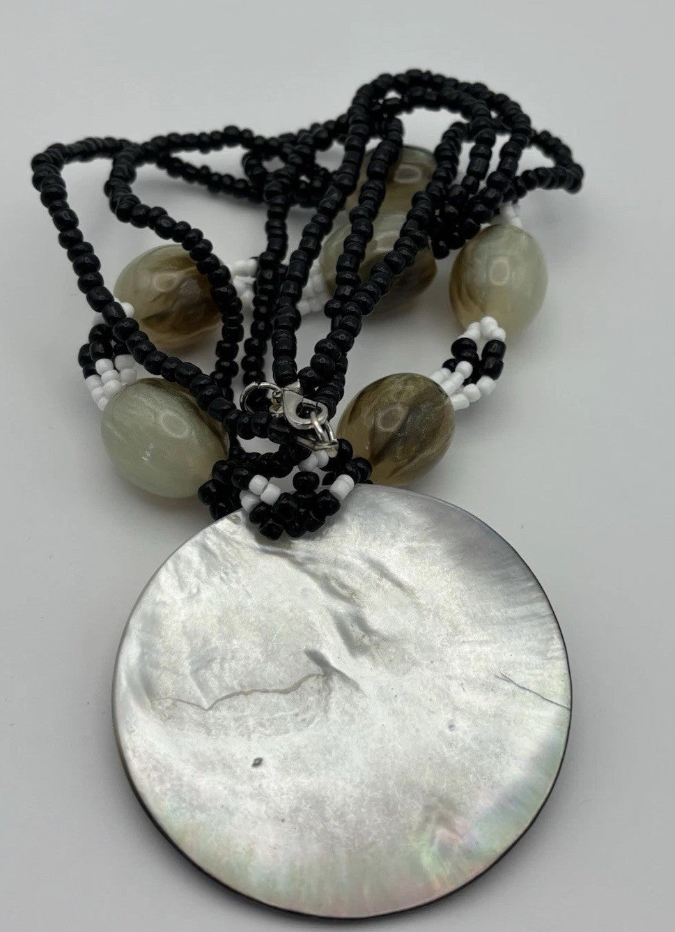 Tribal Skull Crossbones Shell Pendant Necklace Beaded Gothic Boho Statement