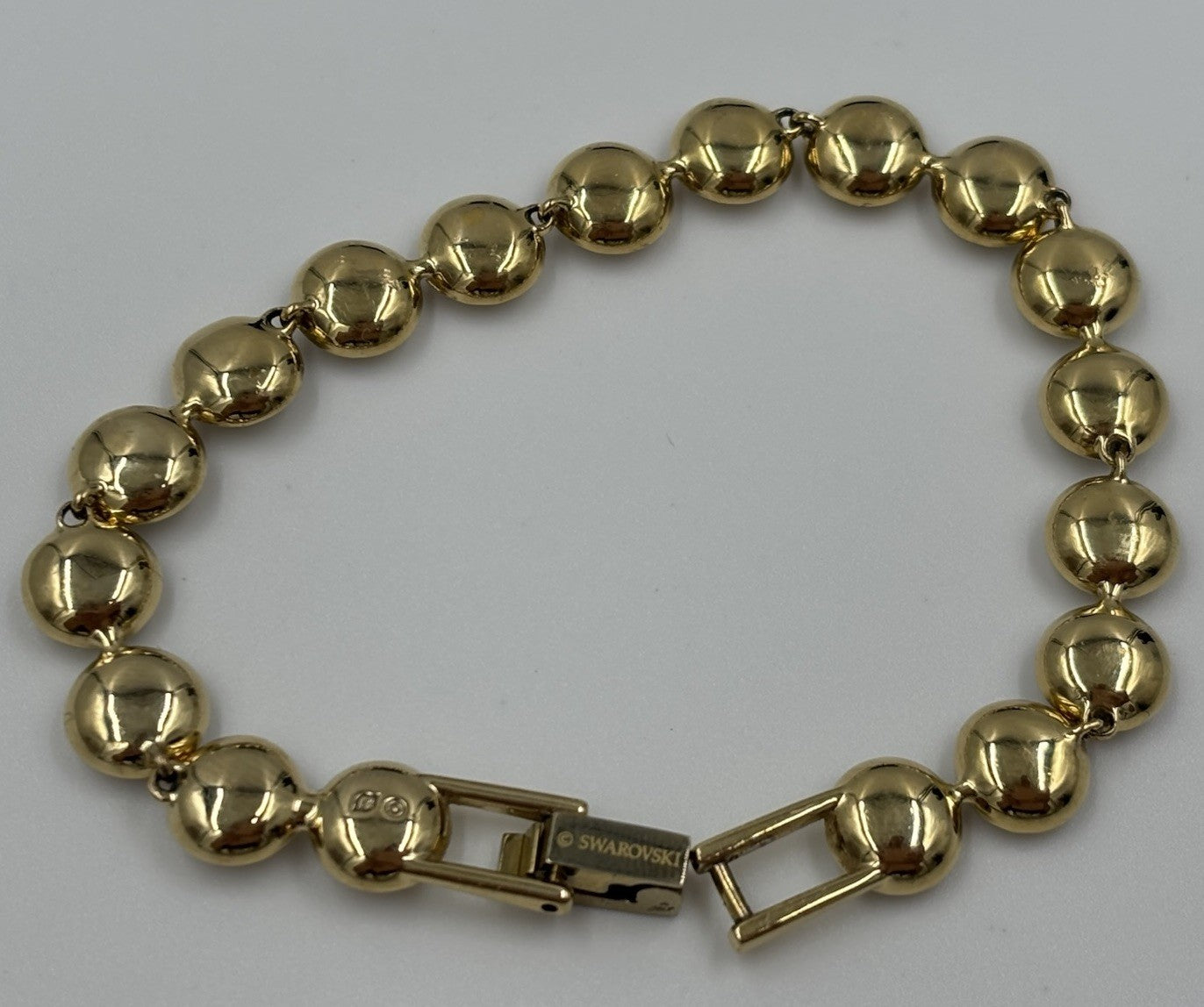 Swarovski Gold Tone Crystal Tennis Bracelet Pavé Halo Signed Vintage 17cm