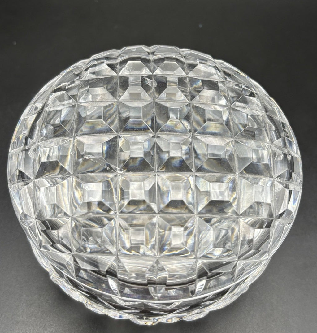 Vintage Heavy Cut Crystal Trinket Box Starburst Base Vanity Dresser Box