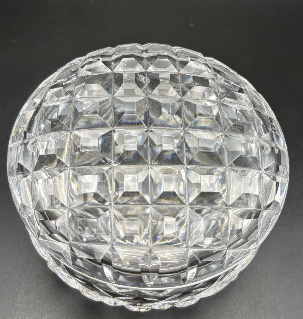 Vintage Heavy Cut Crystal Trinket Box Starburst Base Vanity Dresser Box