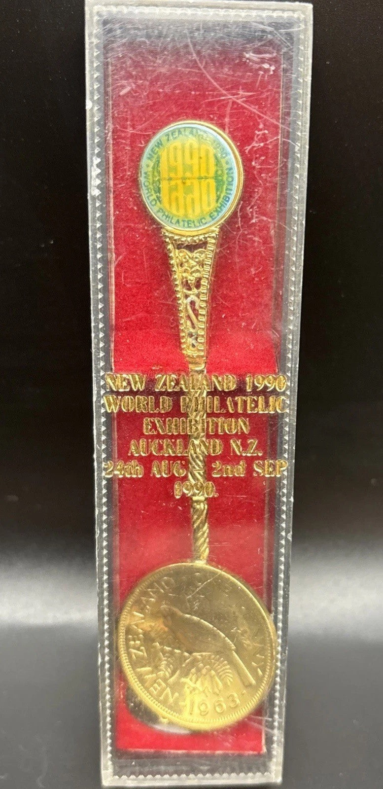 New Zealand 1990 Exhibition Coin Spoon Tui 1963 Penny Original Case