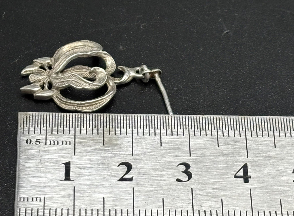 Vintage Sterling Silver Art Nouveau Style Floral Drop Earrings