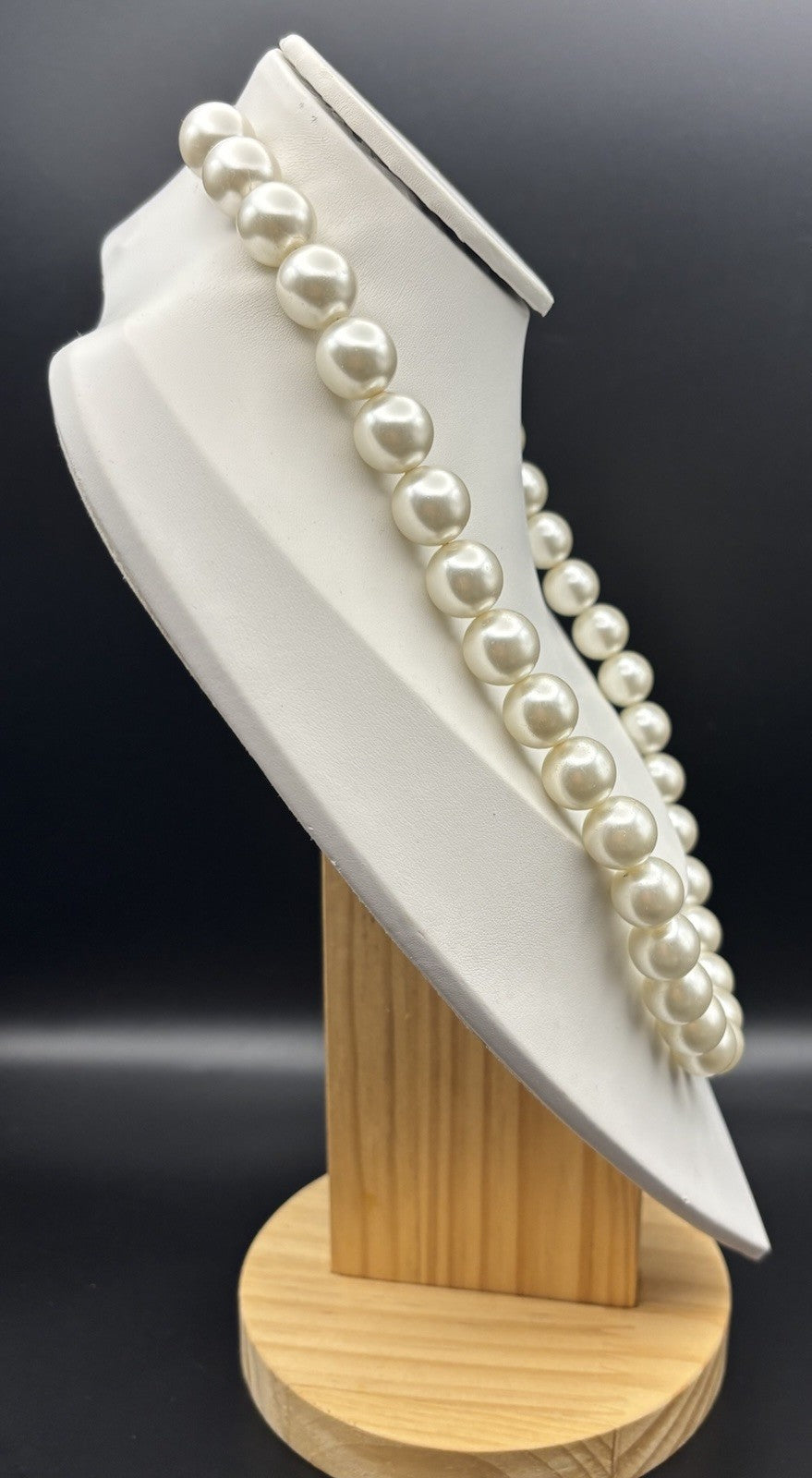 Vintage Graduated Glass Pearl Necklace Large 13mm Cream White Strand