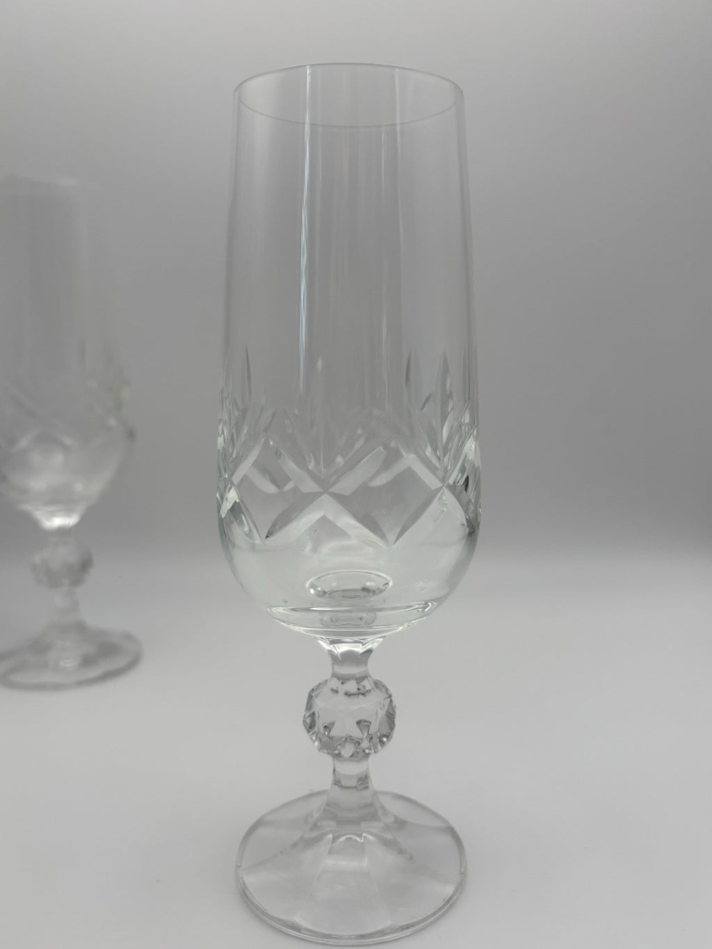 Vintage Cut Crystal Ball Stem Champagne Flutes Set of 3 Glassware