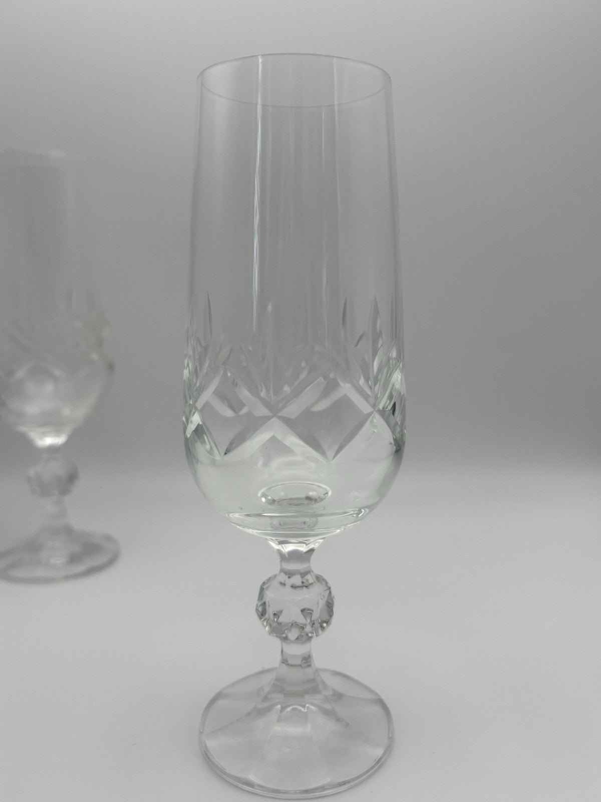 Vintage Cut Crystal Ball Stem Champagne Flutes Set of 3 Glassware