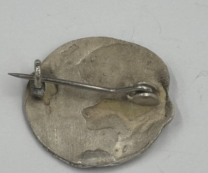 Antique Art Nouveau 800 Silver & Blue Enamel Portrait Brooch – Signed Maker