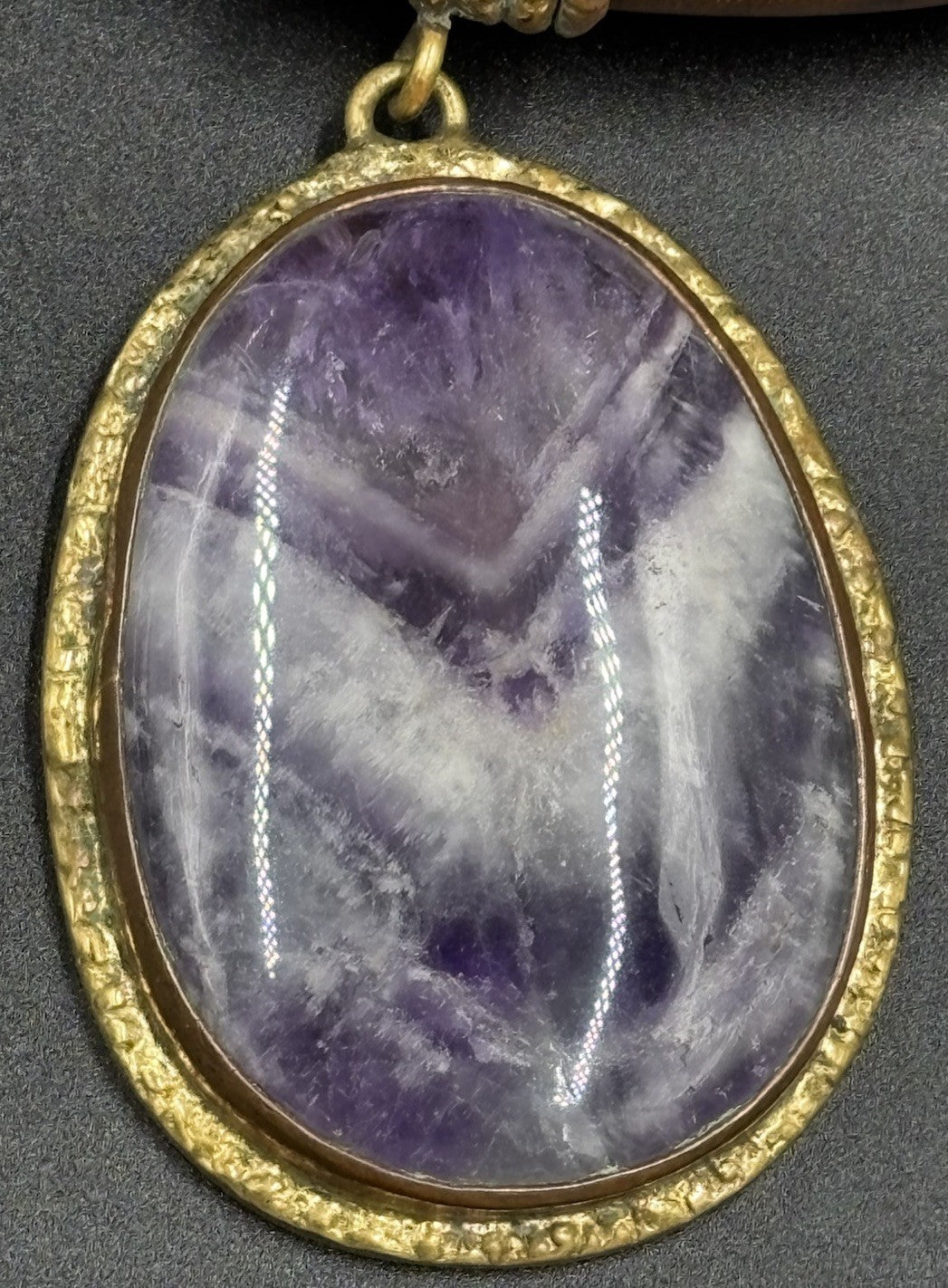 Amethyst Pendant Silver Tone  Wooden Gold Accents Necklace, Handmade “Large”