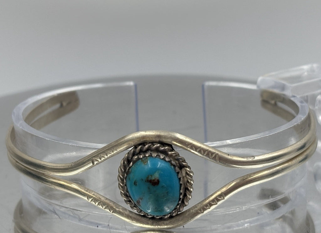 Vintage Sterling Silver Genuine Turquoise Artisan Cuff Bracelet
