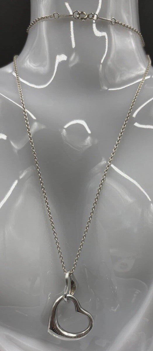 Tiffany Elsa Peretti Sterling Silver Large Double Open Heart Pendant Necklace