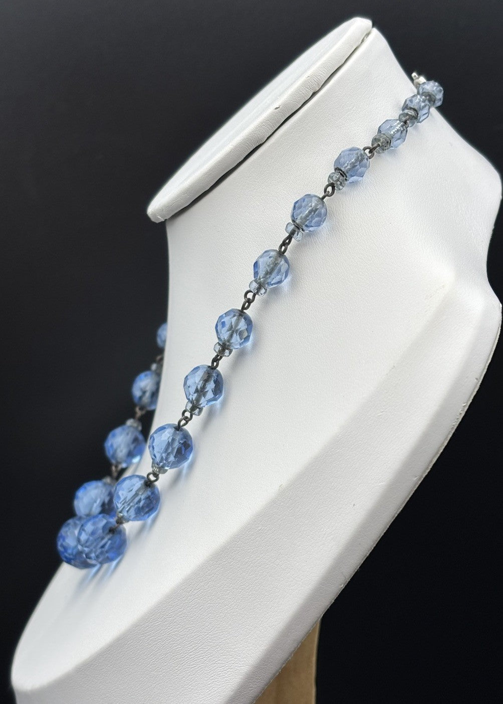Vintage Blue Glass Bead Necklace Cloisonne Bracelet Set Faceted Czech Style