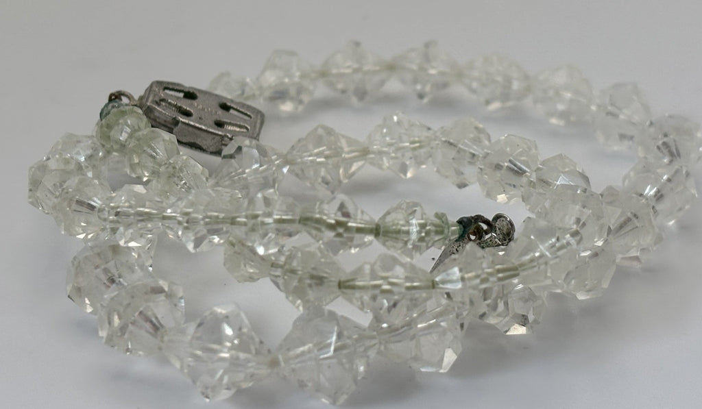 Vintage Crystal Bead Necklace Clear Faceted Glass GSILVER Clasp Mid-Century