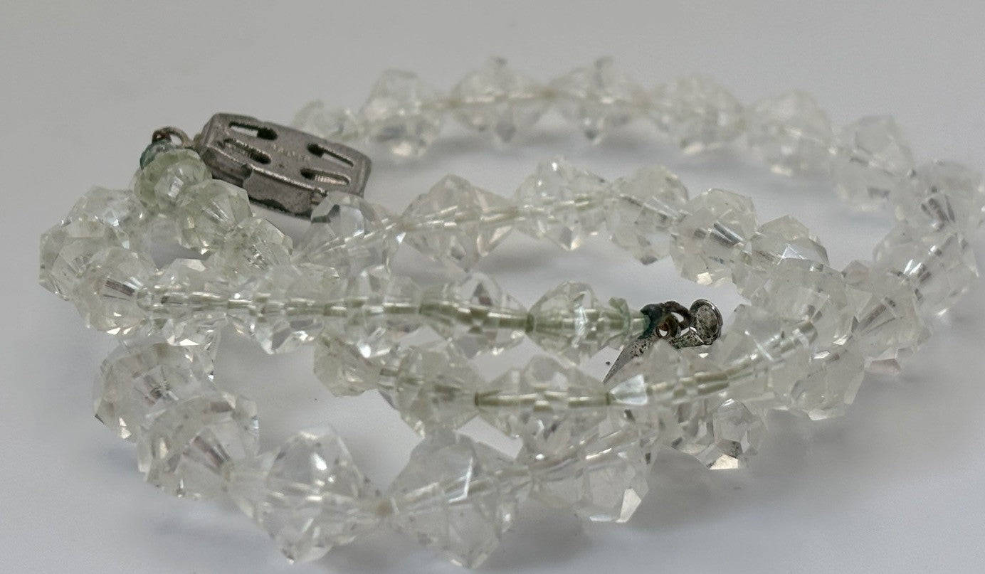 Vintage Crystal Bead Necklace Clear Faceted Glass GSILVER Clasp Mid-Century