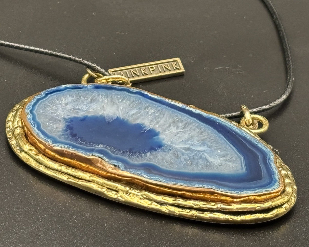 Minkpink Oversized Blue Agate Slice Gold Frame Necklace