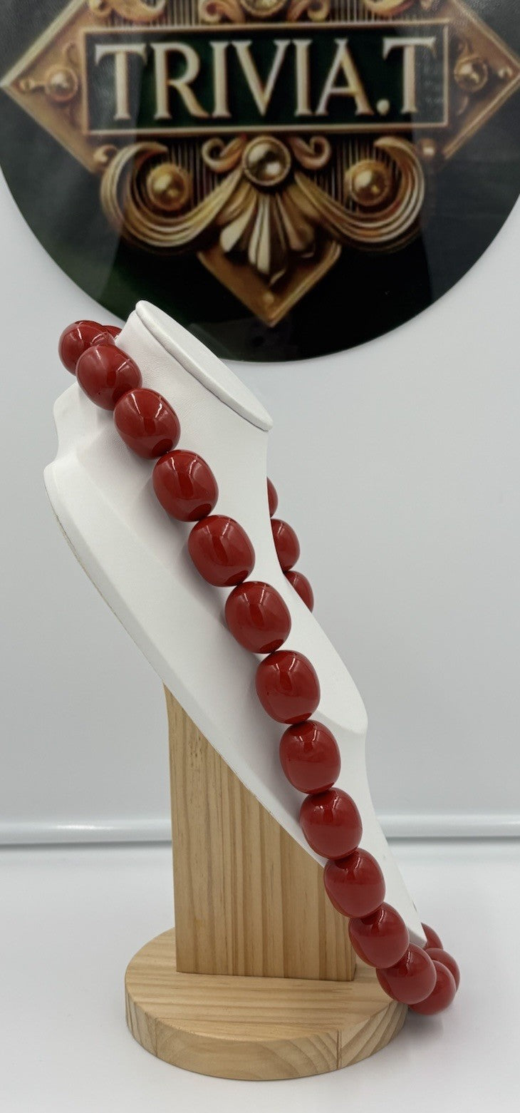 Vintage 1930s Genuine Cherry Red Bakelite Art Deco Bead Necklace