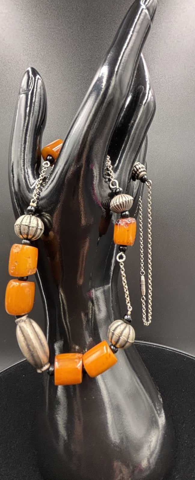 Vtg Butterscotch Bakelite Necklace Yellow & Silver Tone Bead Jewellery
