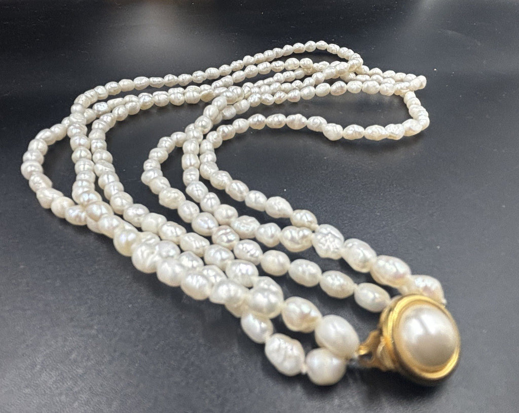 Vintage Cultured Pearl 3 Strand Necklace Bracelet Set 42cm 20cm Gold Clasp