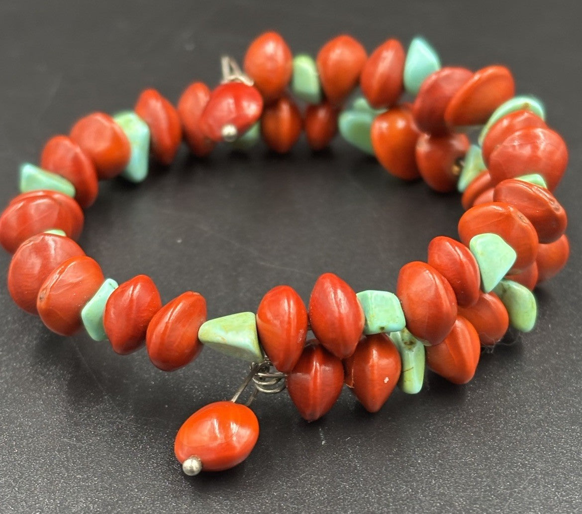 Navajo Coral & Turquoise Bead Bracelet
