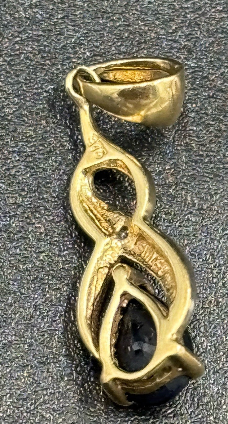9ct Gold Sapphire Pendant with Diamond Accent Hallmarked 375 Infinity Swirl