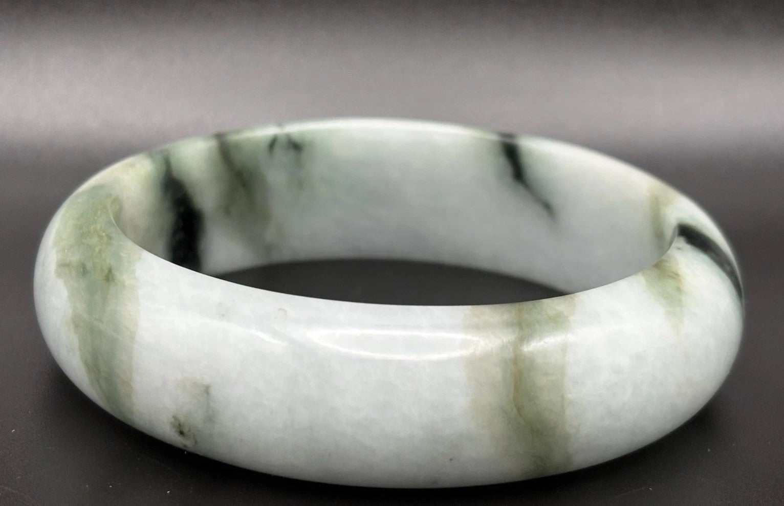 Natural Burmese Jadeite Jade Bangle Moss In Snow Heavy Carved Vintage Bracelet