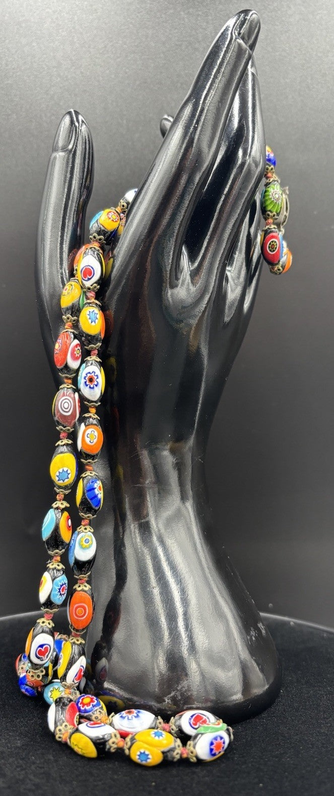Vintage Murano Millefiori Glass Bead Necklace & Bracelet Set Venetian 1950s