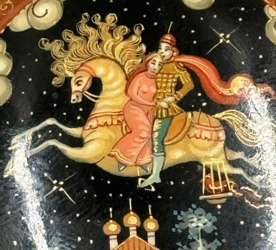 Russian Vintage Tradition Lacquer Hand Painted Brooch