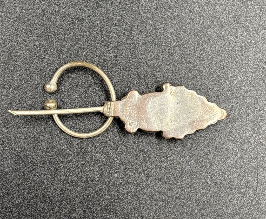Vintage Berber Fibula Cloak Pin – Silver Tone, Amber Cabochon