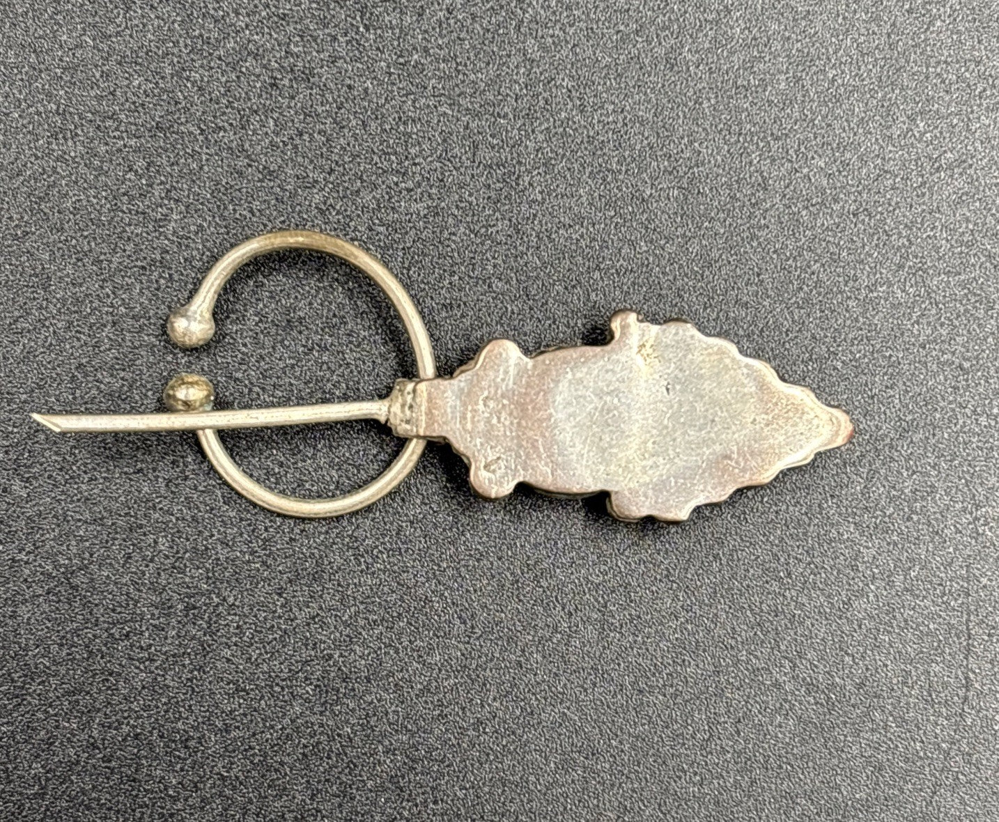 Vintage Berber Fibula Cloak Pin – Silver Tone, Amber Cabochon