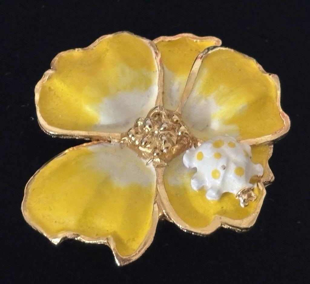 Kenneth Jay Lane KJL Rare Ladybug Pansy Brooch 22K Gold Enamel Signed