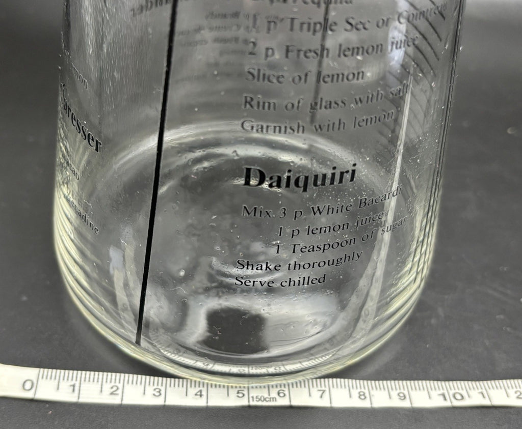 Vintage Cocktail Recipe Glass Mixer Carafe Teak Stopper Thailand 21cm