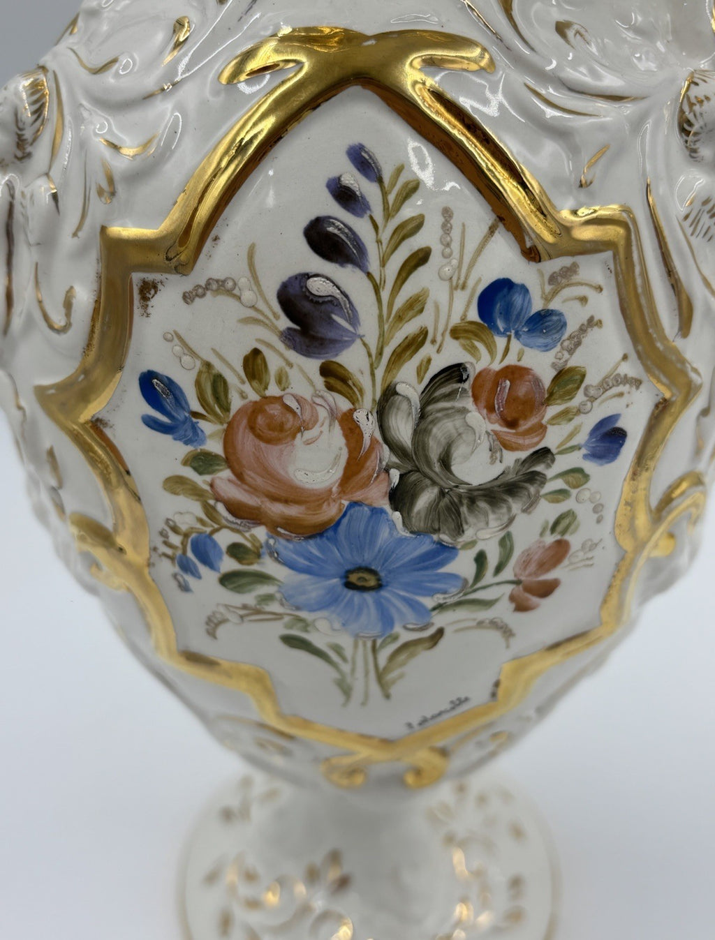 Vintage Capodimonte Italian Porcelain Cherub Ewer Vase Hand Painted Gold Gilt