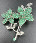 Vintage Green Diamanté Floral Brooch