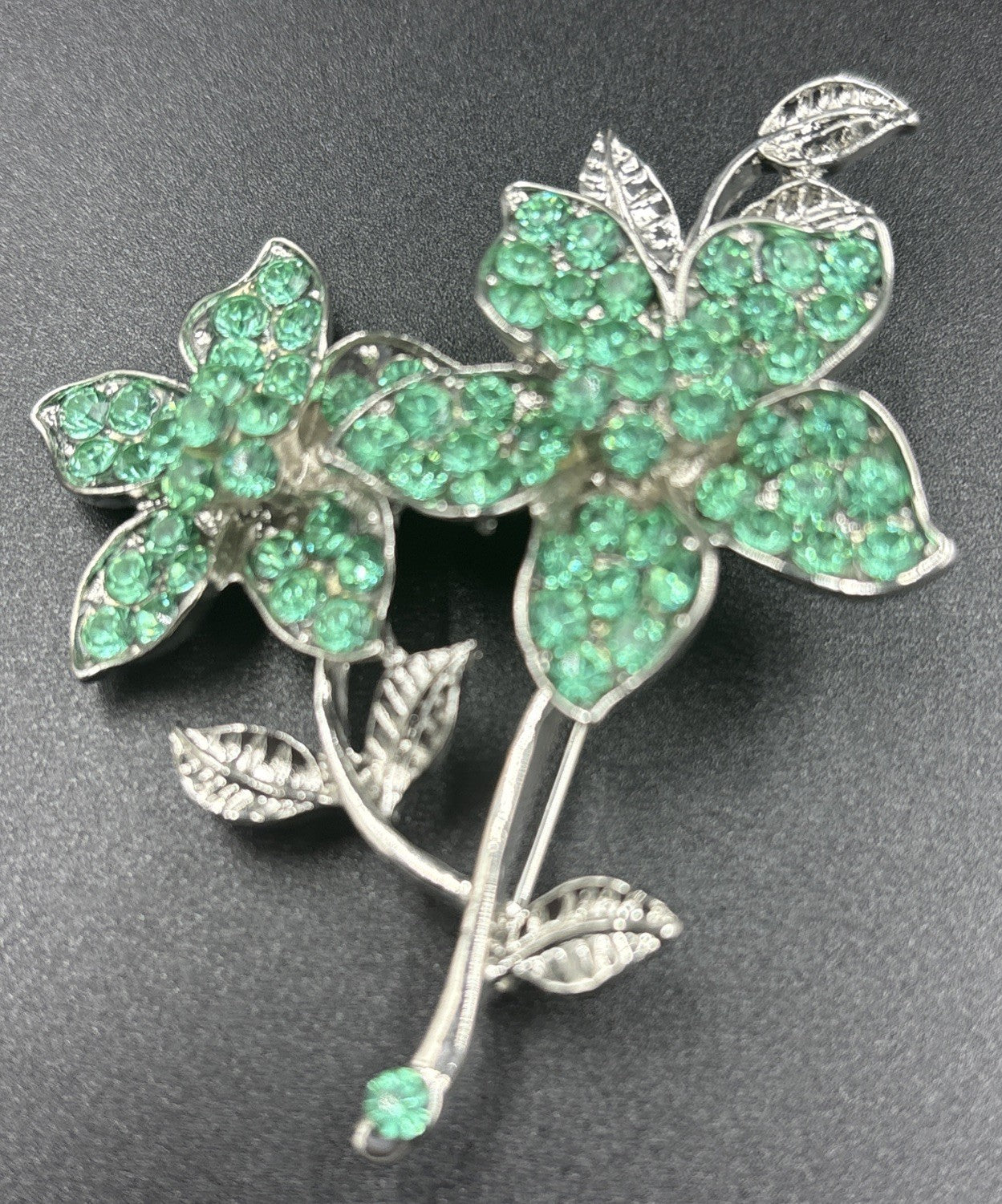 Vintage Green Diamanté Floral Brooch